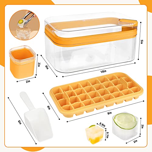 Ctszoom Ice Cube Tray With Lid And Bin &Scoop, 64 Pcs Ice Cubes Molds 2 Trays, Ice Cube Tray Mold For Freezer With One Large Square Ice Cube Molds For Whiskey, Cocktail (Yellow) #TOP1