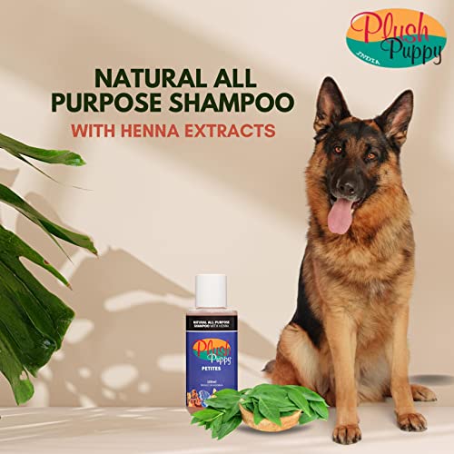 Image of PLUSH PUPPY Dog Shampoo For Short Coated Breeds, Shinny Coat Maintains Overall Skin Health Paraben Free No Artificial Fragrance All Purpose Shampoo With Henna 100 Milliliter