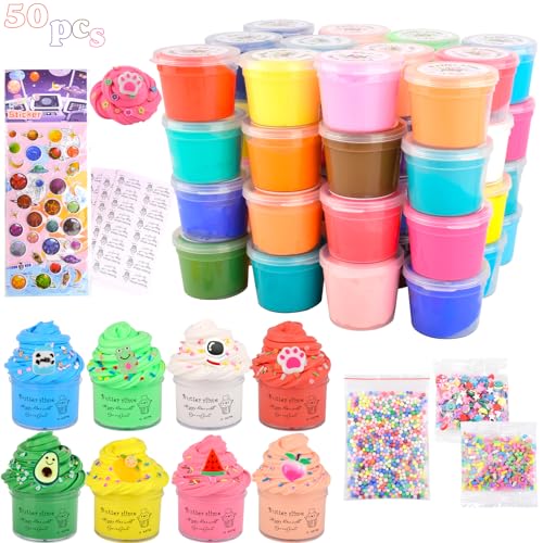 50 Pack Mini Butter Slime Kit, Scented Slime Party Favor Gifts, Stress Relief Toy for Girls and Boys, Soft & Non-Sticky, DIY Putty Toys for Kids Aged 4-12, Gifts for Students from Teachers in Bulk.