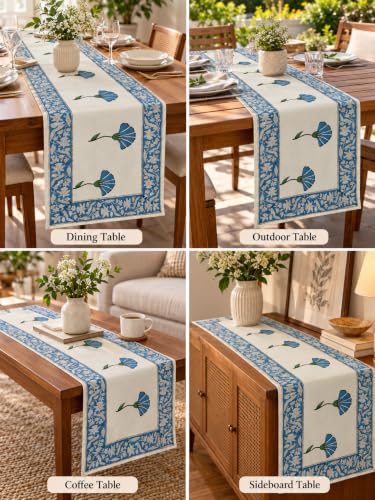 Image of Ravaiyaa - Attitude is Everything Hand Block Printed Cotton Table Runner | Floral Printed Table Runner for Home Decor, Kitchen | 60 x 16 Inch-(Turquoise Floral)