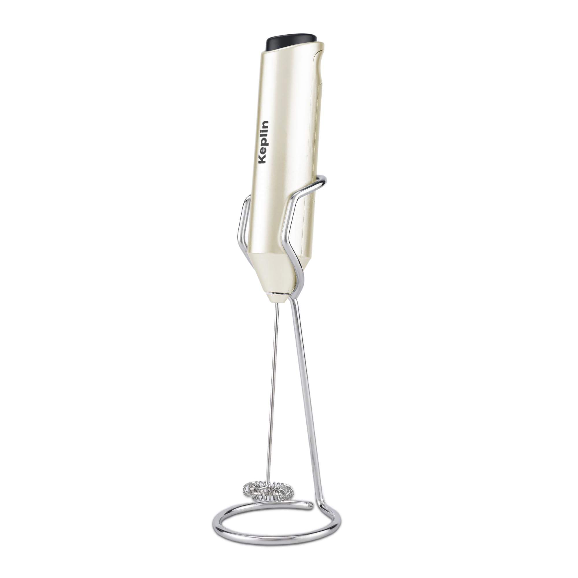 Keplin Handheld Milk Frother - Stainless Steel Electric Whisk - Portable Battery Operated Coffee Stirrer for Lattes, Matcha, Protein Shakes - Ergonomic, Compact, Easy to Clean & Use (Cream)
