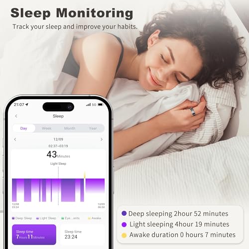 Image of Smart Ring for Women Men,Fashion Modern Minimalist Fitness Ring& Sleep Tracker Ring with Heart Rate,Blood Pressure,5ATM Waterproof Health Ring,No Subscription,Travel-Friendly Couple Gift(Size 8,Black)