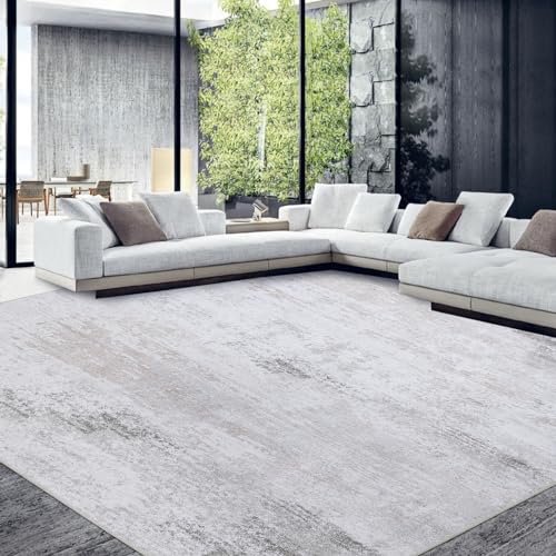 HOMBYS 10×14 Modern Area Rug for Living Room Bedroom, Large Boho Floor Carpet with Non-Slip Backing for Indoor Office Dining Room, Abstract Home Deco Non-Shedding, Camel, Machine Washable