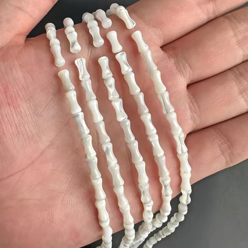 Image of HAAMIIQII Natural White Mother of Pearl Shell Beads 4x8mm Bamboo Shape Semi Precious Stone Loose Gemstone Beads for Jewelry Making Strand 15 Inch (45-48pcs)