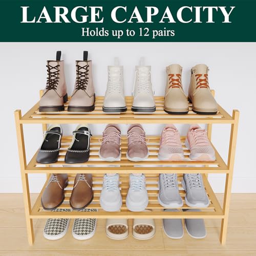 Image of Smiry Bamboo Shoe Rack, 5 Horizontal Slats, 3 Tier - 26.8 inch Wide, Natural