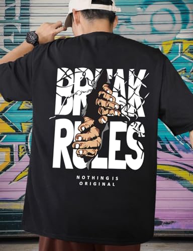 Image of Manlino Black Cotton Graphic Printed Oversized t Shirt for Men | Backprint Oversized t Shirt | t Shirt Back Print| 158
