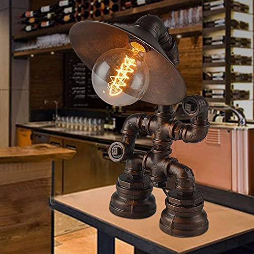 GQZGGXX Vintage Lampe de table, Robot Steampunk Desktop Light Lampe De Table Pipe À Eau Personnalité Petite Veilleuse(Ampoule non incluse)