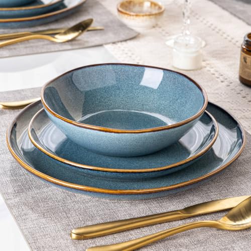 Image of AmorArc Ceramic Dinnerware Sets for 6, 18Pcs Plates and Bowls Sets Dishes | Stoneware Handmade Reactive Glaze Dinner Set, Highly Scratch Resistant | Dishwasher & Microwave Safe Dishware