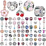 9 Pack Plated Silver Spacer Beads European Charms fit Pandora Bracelet CZ Dangle Enamel Random Mix Set cherry blossoms butterfly heart