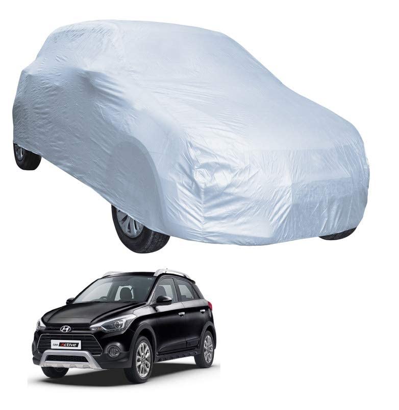 Image of Auto Hub Car Cover Compatible with Hyundai Elite i20 with Weather Proof, Triple Stitched, Elite i20 Car Cover- Plain Silver