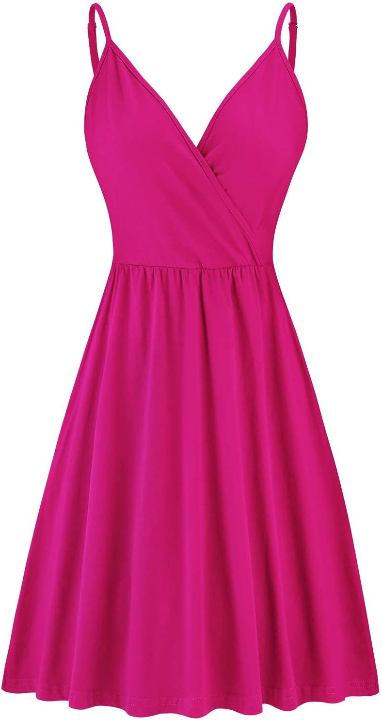 Newshows Women's Summer Dress 2025 Spaghetti Strap Sleeveless V Neck Casual Swing Sundress with Pockets - Image 4