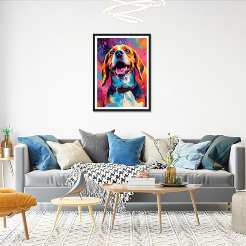 Image of HEIBAGO Colorful Dog Diamond Art Kits for Adults, Animal Diamond Painting Kits for Adults Beginners, 5D Full Drill Round Diamond Art Painting, DIY Diamond Dots for Adult for Home Wall Decor 12 x 16 In