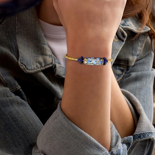 Ross-Simons Italian Blue Murano Glass Floral Bead Wrap Bracelet2