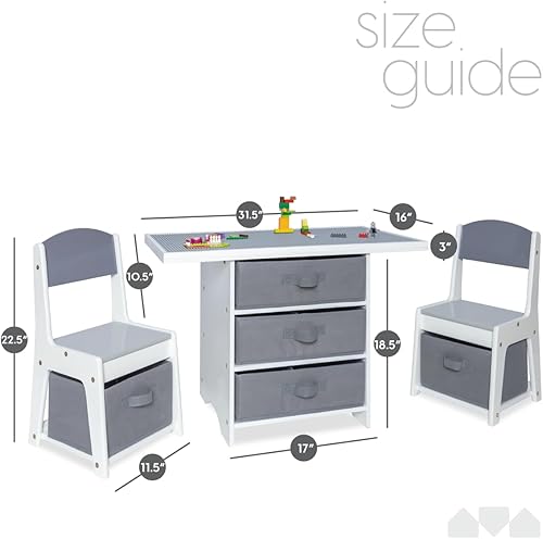 Miniatura 4 de Milliard Juego de mesa y silla de juego 3 en 1 para niños de madera con cestas de almacenamiento compatible con ladrillos Lego y Duplo muebles de