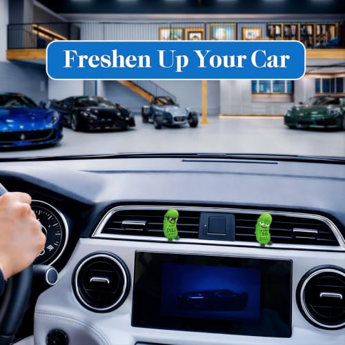 Image of GENANY 3D Resin 2Pcs Pickle Car Air Freshener Vent Clip, Hand Painted Funny Dill Pickle Designs with Sunglasses and Pun Lettering, Cute Automotive Freshener Gift for Pickle Lovers