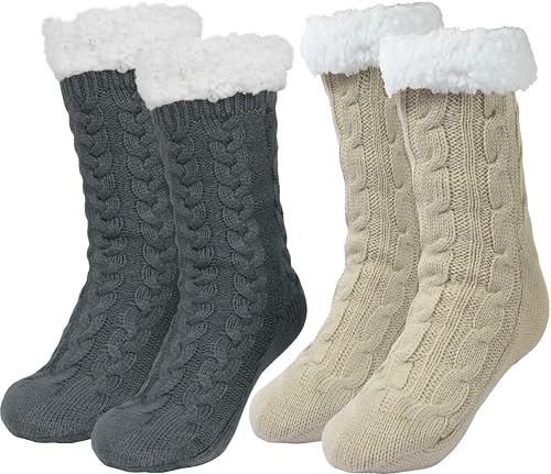 Image of Slipper Socks for Women with Gripper - Winter Non Slip Thick Fuzzy Socks - Warm Cozy Christmas Gift