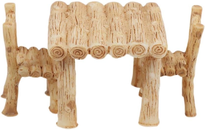 Levemolo Miniature Garden Ornaments Resin Square Table Chair Set Khaki