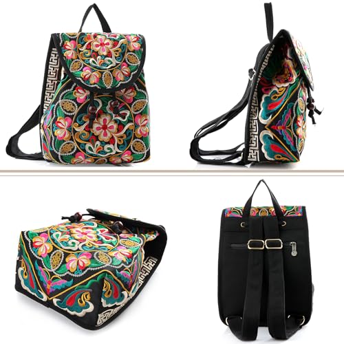 Image of Jursccu Embroidered Backpack Purse for Women Small Canvas Vintage Daypack