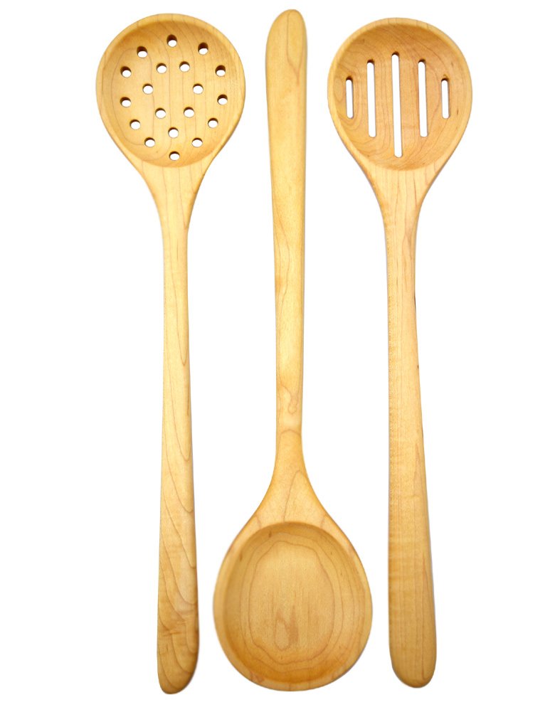 American Made Hard Maple Wood Long-Handled Cooking/Mixing/Stirring Spoons, 15", Set of 3