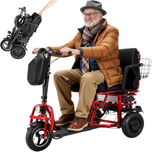 MZYZPPBD Elektromobil​ Seniorenmobil​ für Senioren 3 Räder Reise Klappbar Mobilitätsroller mit Korb Tragfähigkeit 160 kg Elektro Dreirad Faltbar für Senioren Erwachsene Behinderte,D