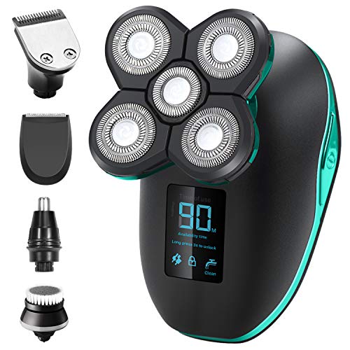 Electric Shaver for Men & Grooming Kit, OriHea 4 in 1 Electric Razor Cordless Waterproof Wet Dry Rotary Bald Head Shaver Nose Trimmer Hair Clippers Facial Cleansing Brush LED Display