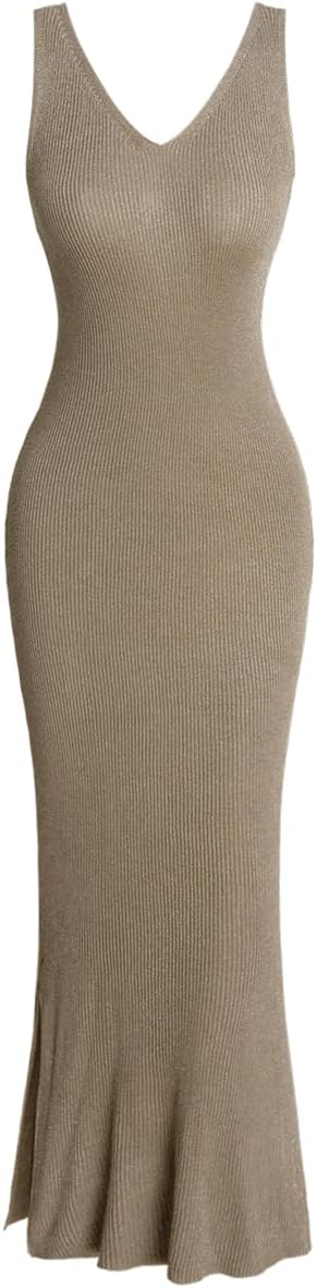 RIHOAS Women Midi Dresses Slim Fit Knit Sleeveless Stretchy Bodycon Pencil Dress for Casual Party Soft Breathable