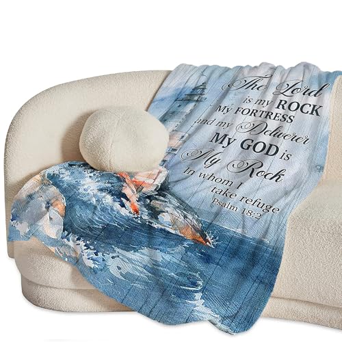 Christian Nautical Blanket for Girl Women Lighthouse Scripture Bible Verse Throw Blanket Soft Cozy Warm Fuzzy Fleece Ocean Theme Decor… – Ansicht 3