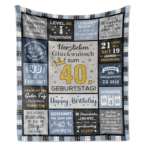 AOWINS 40e anniversaire homme, cadeau 40e anniversaire homme, cadeau pour 40e anniversaire, cadeau pour papa, mari, frère, décoration 40, couverture 150 × 130 cm