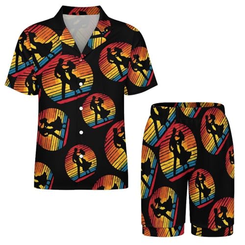 Salsa Dancing Dancer Vintage Mens Pajamas Set Short Sleeve Sleepwear Summer Pjs Sets 2 Piece Loungewear Nightwear3