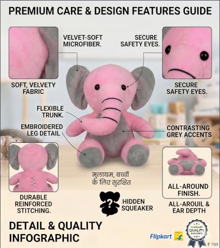 Image of 25 cm Pink Sitting Elephant Soft Toy, Plush Fabric Gifts for Kids