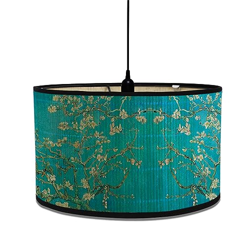 Morbuy Bamboo Lampshade for Table Lamp, Oil Painting Pattern Vintage Style Diameter 30cm Wooden Bedside Light Lampshade Light Shades Wall Light Lamp Shades for Desktop Accessories (Plum Bossom)