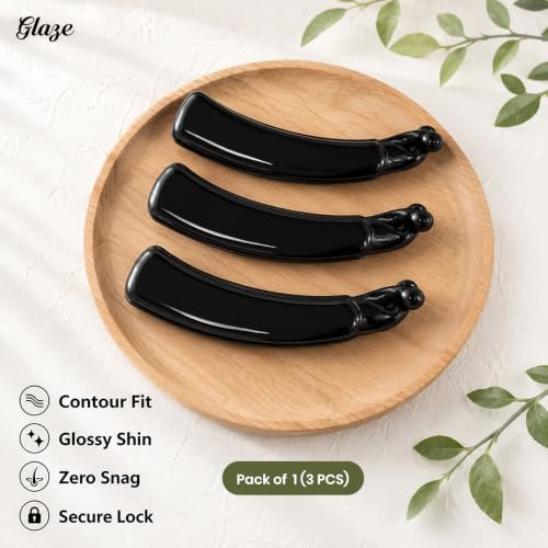 Image of Glaze Glossy Finish Curved Claw Hair Clips for Women & Girls | Strong Grip Non-Slip Hair Jaw Clips for Thick, Thin & Curly Hair | Everyday Styling Accessories | Black, Pack of 3 (small)
