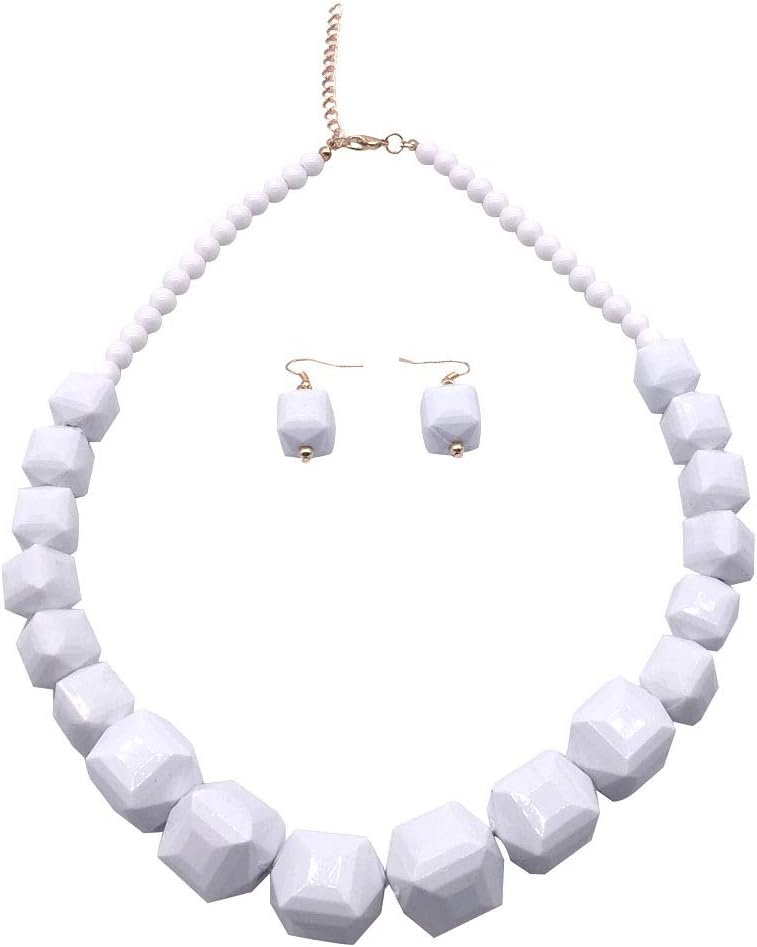 White Beads Necklace, Costume Jewelry For Women Strand Necklaces, Acrylic African Beaded Necklace Chunky Statement, Halloween Necklaces