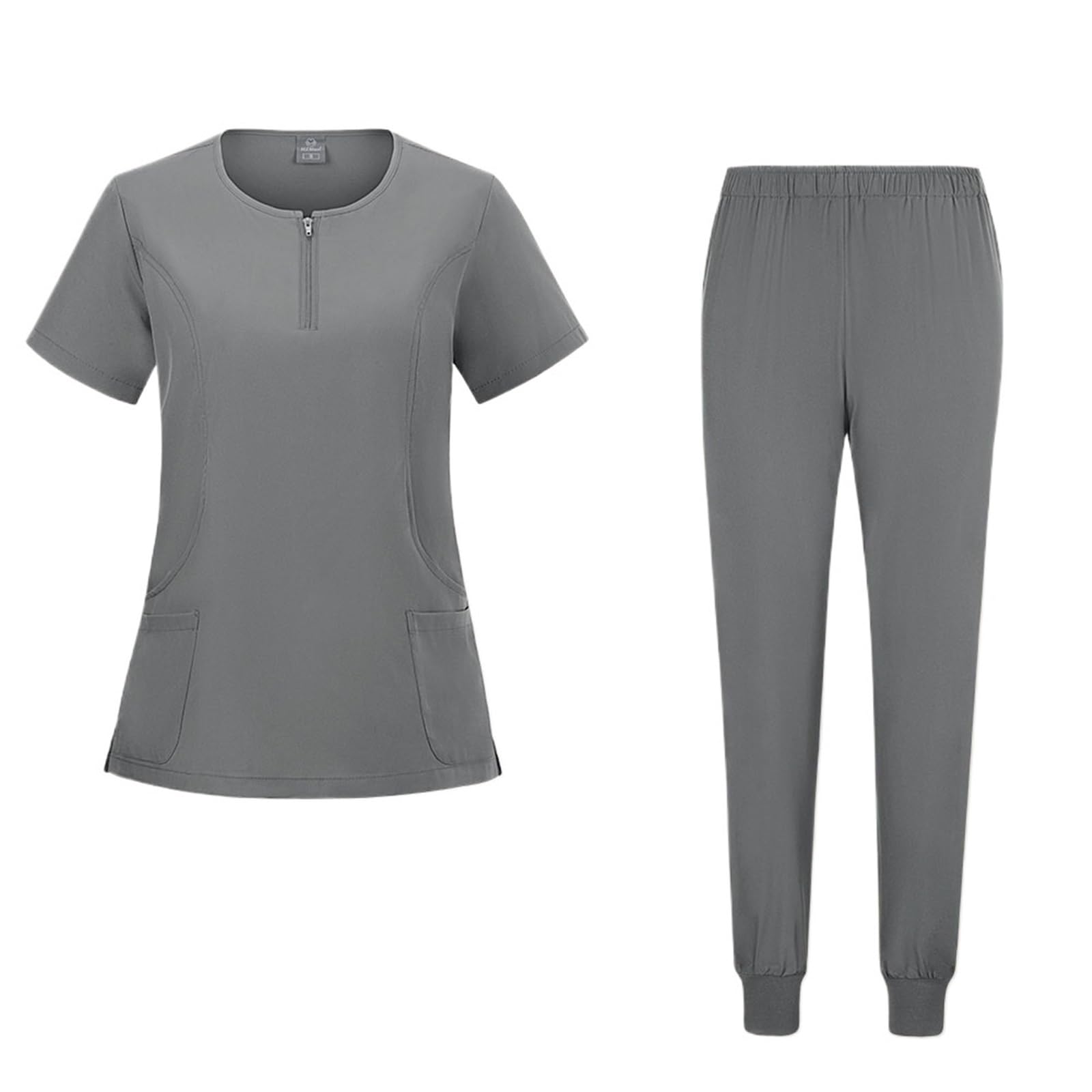 AHUFGN Nurse Scrubs Women Hospital Dental Clinic Doctor Nurse Sets Uniforms Medical Surgeon Costume Pediatric Nursing Clothes Work Suit(Grey,L)