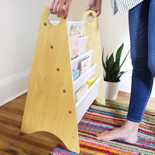 Wildkin Sling Bookshelf for Kids – Modern Wooden Storage with 4 Fabric Shelves & Handles, Organizer for Home or Classroom - Natural White by Wildkin - Used condition - Image 6