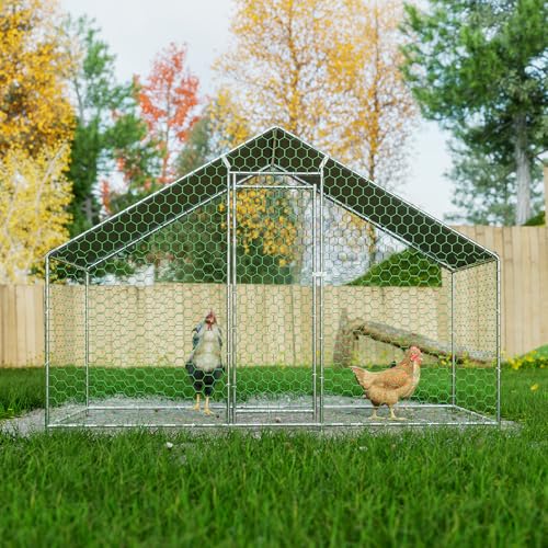 Enclos Poulailler 3x1,5x2 m Acier Galvanisé – Poulailler 6 Poules avec Toit Anti-UV Imperméable, Grillage PVC, Montage Facile pour Poule Canard Lapin