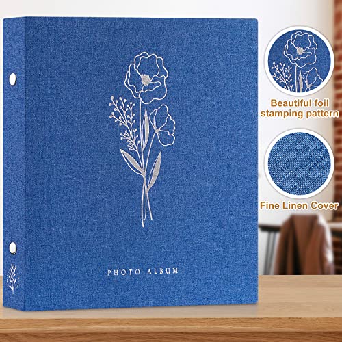 Lanpn Self Adhesive Photo Album Scrapbook 40 Pages, Linen Photos Albums DIY Sticky Magnetic Pages holds 4x6 5x7 A5 Picture for Family Wedding Birthday (Small-20 Sheets/40 Pages, Blue)