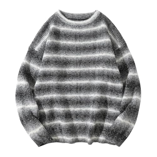 Autumn Winter Casual Sweaters Men Loose Striped Knitted Pullovers Male Round Neck Sweater2