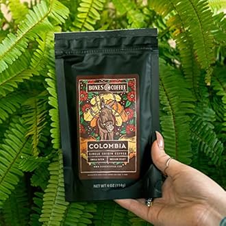 Bones Coffee Company NEW World Tour Sample Pack Box Set with Specialty Coffee Mug, 5 Assorted Single-Origin Low Acid Medium Roast Arabica Beans Flavored Coffee Gifts, 4 oz Pack of 5 Ground