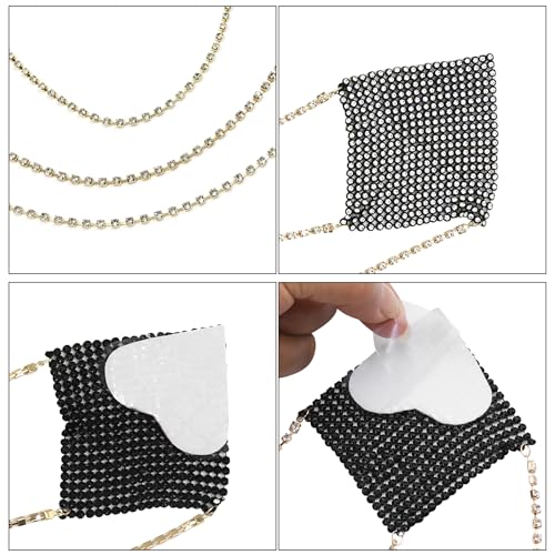 Image of ZGMYC Sparkly Rhinestones Metal Chain Nipple Cover with Tassel, Reusable Adhesive Pasties Sexy Bra Body Chain