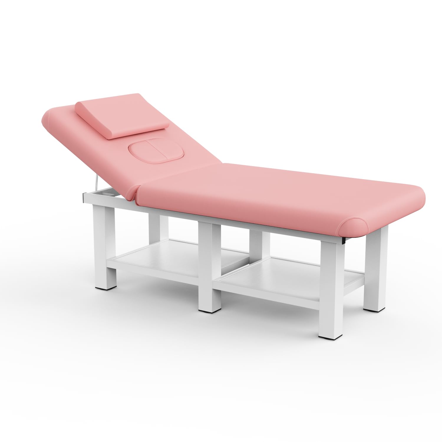 Professional Stationary Massage Table with Backrest for Treatment Table Physical Therapy Table Spa Facial Bed, Metal Frame PU Leather 31.5'' Wide 75'' Long Heavy Duty Bed, Pink - Segmented Structure