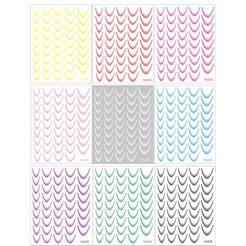 Pegatinas artísticas con puntas francesas, consejos para pegatinas de uñas francesas, juego de guía para puntas de uñas autoadhesivas, 9 unidades, pegatinas de uñas de europeas, sellos de uñas