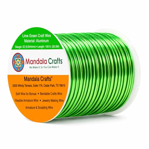 Image of Mandala Crafts 22 Gauge Lime Green Anodized Aluminum Craft Wire, 100 FT | Colored, Flexible, Bendable, for Bonsai, Armature, Sculpting, Wire Wrapping, Jewelry Making, Weather & Tarnish Resistant