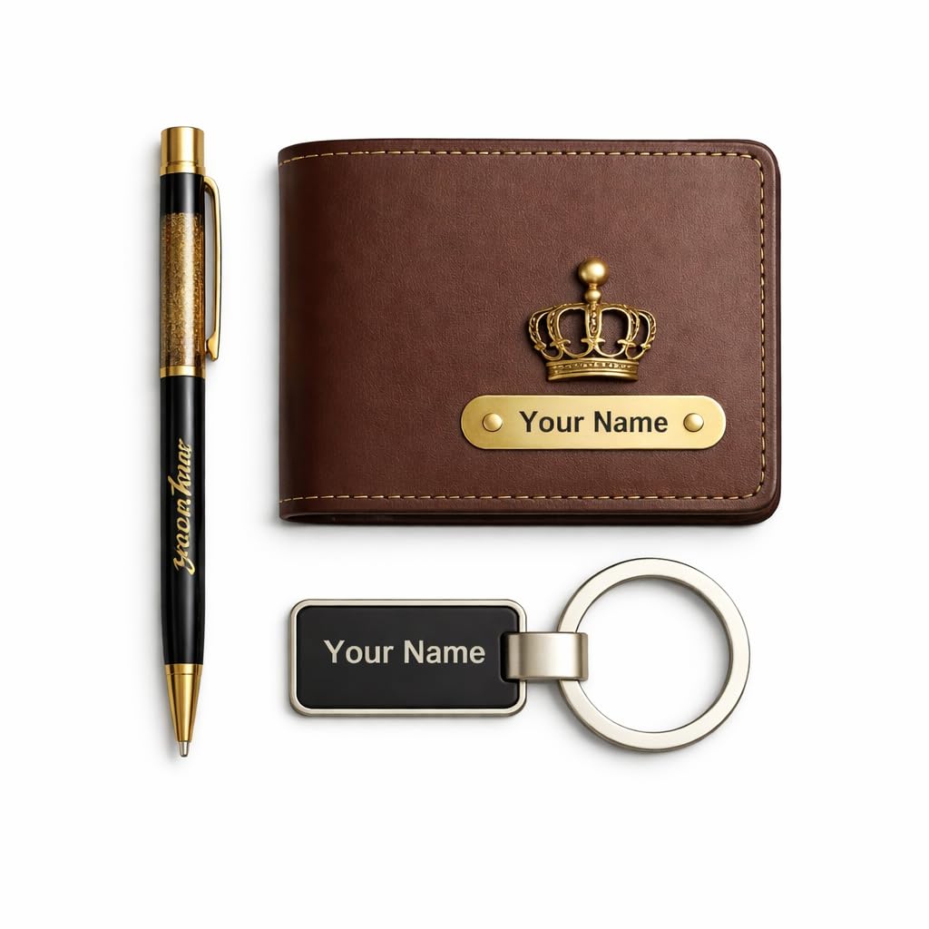 Customized Leather Wallet Pen Keychain Gift Set for Men with Name, Personalized Brown Purse Combo, Stylish Gift for Husband, Boyfriend - Mens Wallets, Wallets for Man, Men Wallet-image-46