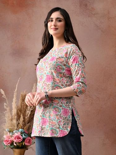 Image of Amazon Brand - Tavasya Women Pure Cotton Katha Plain Short Regular Fit Kurti |Short Top| Solid Casual Tunic
