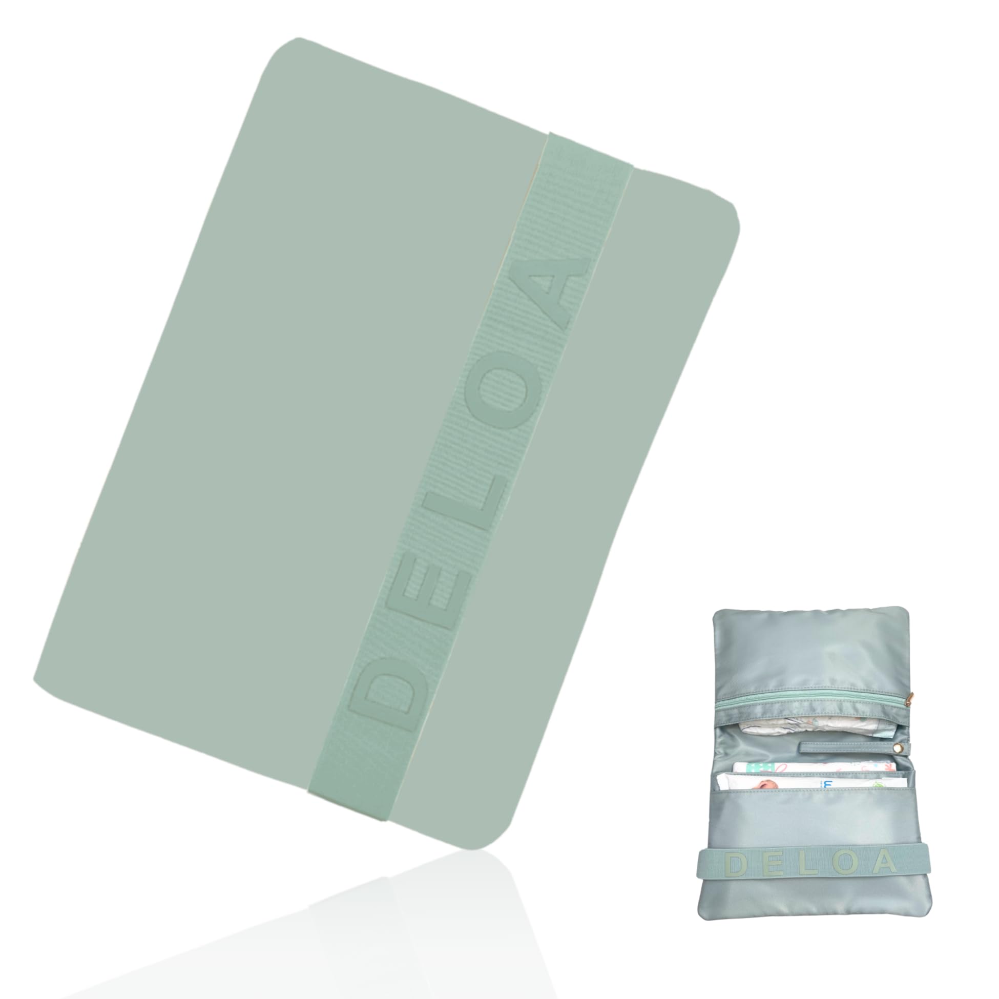 DELOA ® Windeltasche für unterwegs mit viel Platz - Kleine Wickeltasche, Baby Windelorganizer (Mint uni)