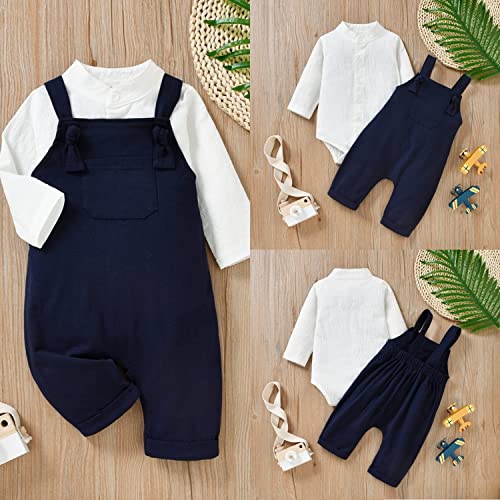Image of Unutiylo Baby Boys Clothes for Gentleman Outfits,Toddler Overalls Baby Suspender Pants and Bodysuit Romper