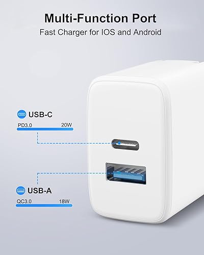 Miniatura 3 de 20W Dual Port Fast Charger for iPad 9th 8th 7th 6th 5th Generation 10.2 inch, iPad Air 3/2, iPad mini 5/4/3, Foldable Wall Charger with 6.6ft USB-C