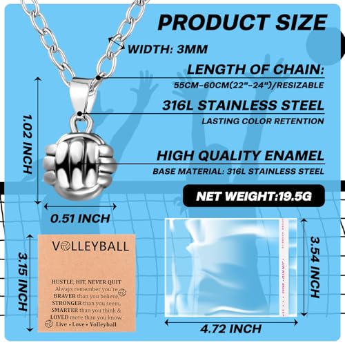 Tondiamo Volleyball Soccer Team Gifts Ball Charm Necklace with Inspirational Card 3D Pendant Necklace for Sport Player Gift for Women Sports Party Favor2