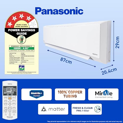 Image of Panasonic 1 Ton 4 Star Wi-Fi Inverter Smart Split AC (Copper Condenser, 7 in 1 Convertible with True AI Mode, 4 Way Swing, PM 0.1 Air Purification Filter, CS /CU-NU12ZKY4W, White)